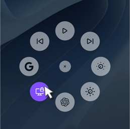 Cursor hovering over an element in the Actions Ring interface